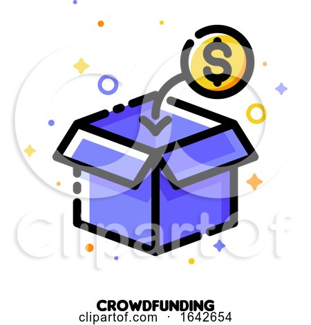 Icon of Open Box Collecting Monetary Contributions from People for Crowdfunding or Investing into Ideas Concept by elena