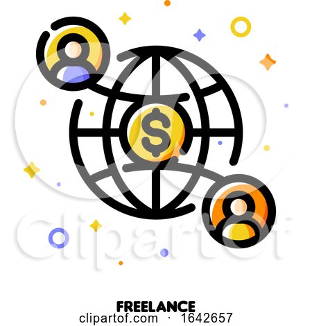 Icon of Two Abstract People on Background of Globe for Freelance or Self-employment Concept by elena