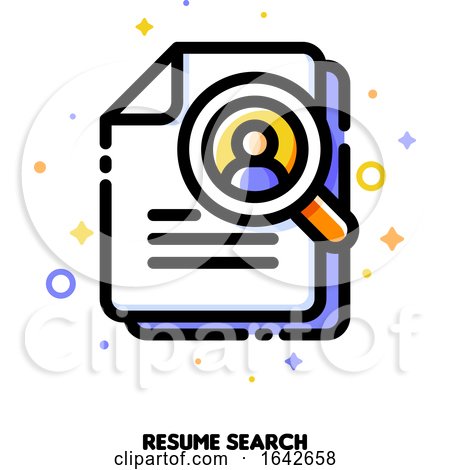 Icon of Magnifying Glass and Resume for Professional Staff Recruitment or Searching Efficient Employees Concept by elena