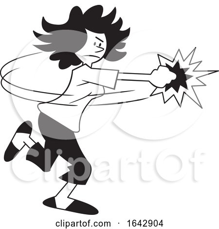 Cartoon Black and White Woman Fighting Back by Johnny Sajem