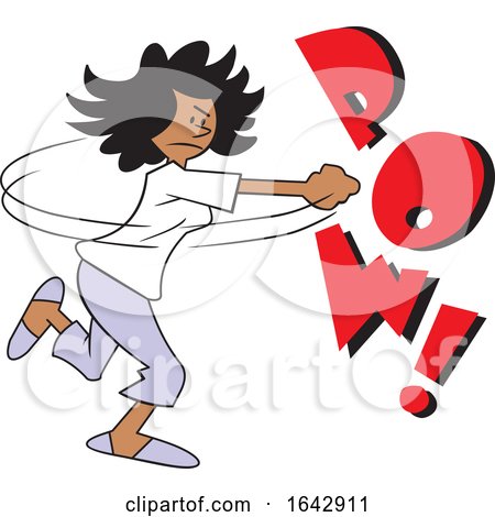 Cartoon Black Woman Fighting Back with POW Text by Johnny Sajem