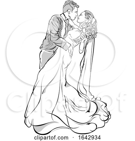 Sketched Bride and Groom Kissing by dero