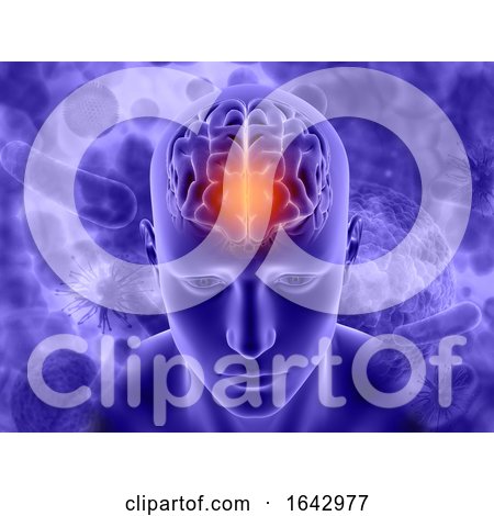 3D Medical Image with Male Figure with Brain Highlighted on Virus Background by KJ Pargeter