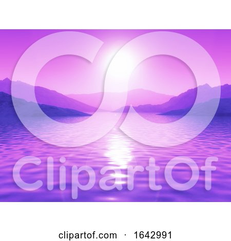 3D Purple Sunset Ocean Landscape by KJ Pargeter