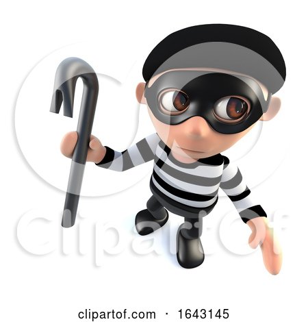 3d Funny Cartoon Burglar Thief Character Holding a Crowbar by Steve Young