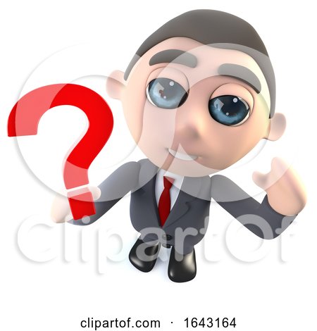 3d Cartoon Businessman Character Holding a Question Mark Symbol by Steve Young