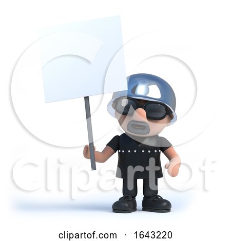 3d Old Biker Holds a Blank Placard by Steve Young