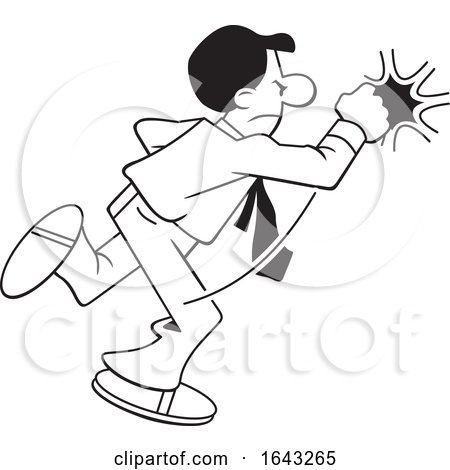 Cartoon Black and White Business Man Fighting Back by Johnny Sajem
