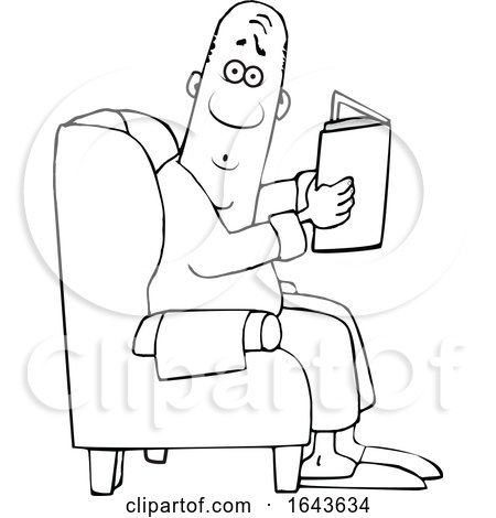 Cartoon Black and White Man Reading in a Chair by djart