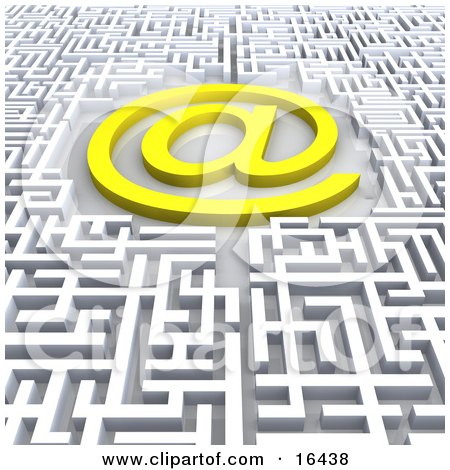 Bright Yellow At Symbol In The Center Of A Confusing Maze Clipart Illustration Graphic by 3poD