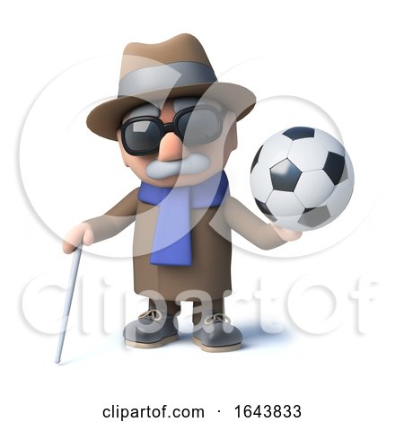 3d Funny Cartoon Old Blind Man Character Holding a Football by Steve Young