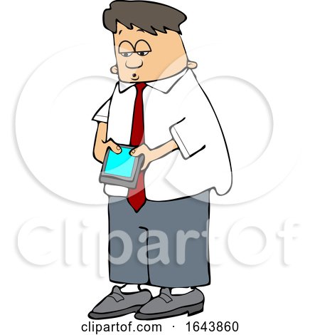 Cartoon Young White Business Man Checking His Cell Phone by djart