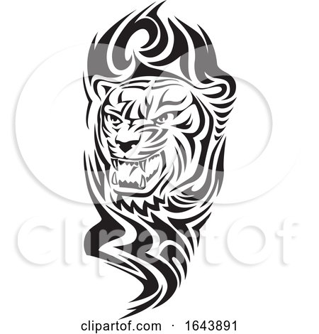 Black and White Tiger Face Tattoo Design by Morphart Creations