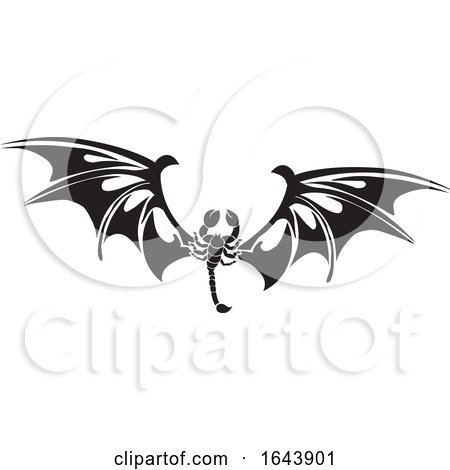 Black and White Tribal Scorpion with Bat Wings Tattoo Design by Morphart Creations