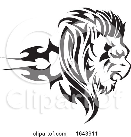 Black and White Lion Face Tattoo Design by Morphart Creations