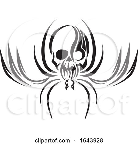 Black and White Tribal Skull Tattoo Design by Morphart Creations