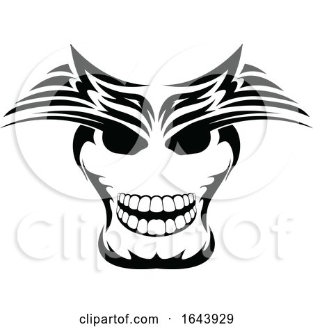 Black and White Human Skull Tattoo Design by Morphart Creations