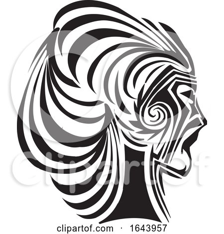 Black and White Womans Face in Profile Tribal Tattoo Design by Morphart Creations