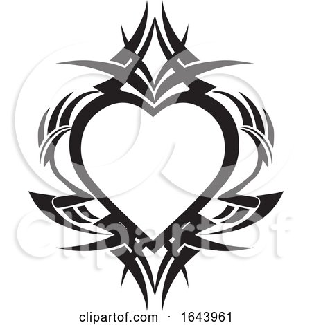 Black and White Tribal Heart Tattoo Design by Morphart Creations