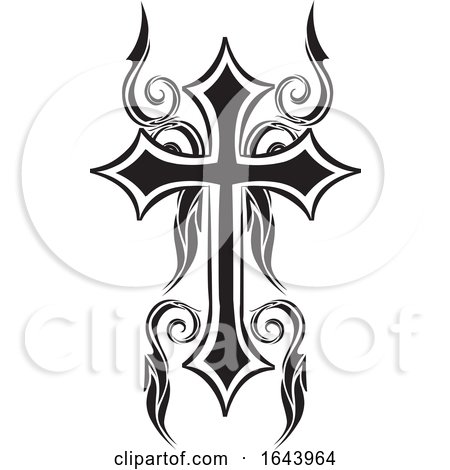Black and White Cross Tattoo Design by Morphart Creations