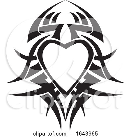 Black and White Tribal Heart Tattoo Design by Morphart Creations