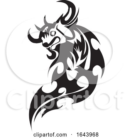 Black and White Tribal Bull Tattoo Design by Morphart Creations