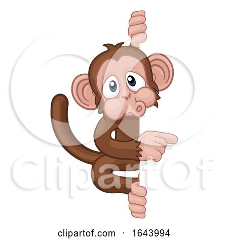 Monkey Cartoon Character Animal Pointing at Sign by AtStockIllustration