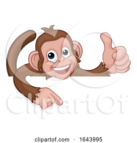 Monkey Cartoon Animal Pointing Thumbs up Sign by AtStockIllustration