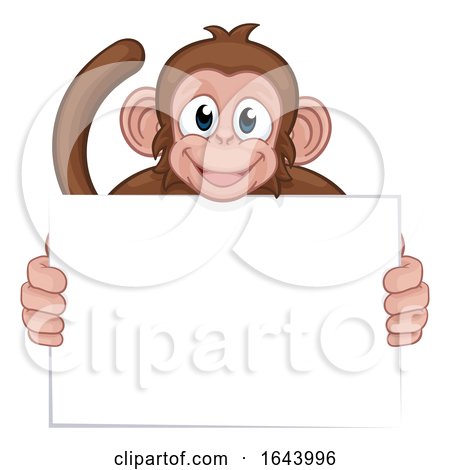 Monkey Cartoon Character Animal Holding Sign by AtStockIllustration