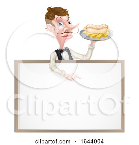 Cartoon Hotdog and Fries Waiter Sign by AtStockIllustration
