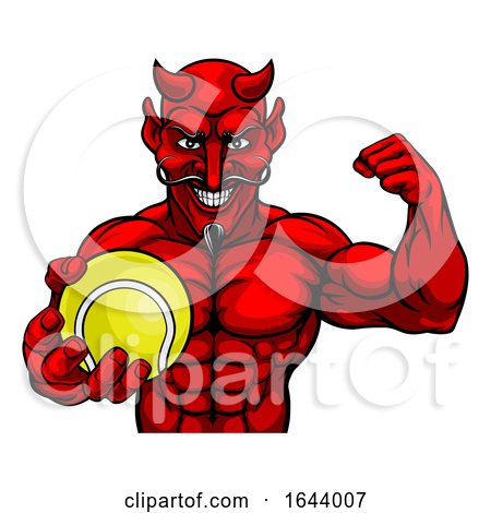 Devil Tennis Sports Mascot Holding Ball by AtStockIllustration