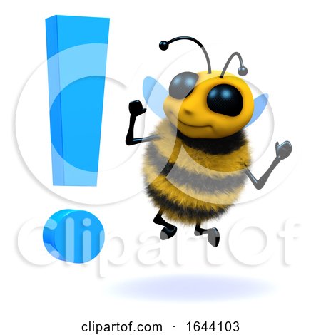3d Honey Bee Surprised by an Exclamation Symbol by Steve Young