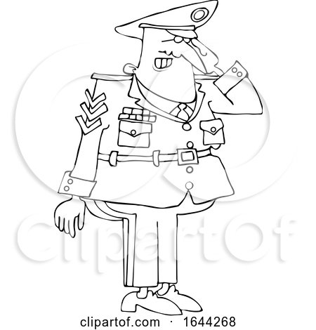 Cartoon Black and White Saluting Military Man by djart