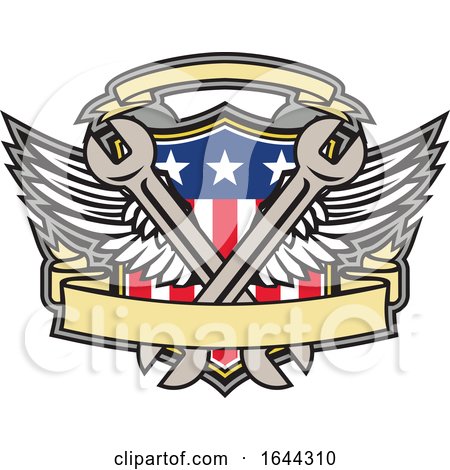 Crossed Wrench Army Wings American Flag Shield by patrimonio