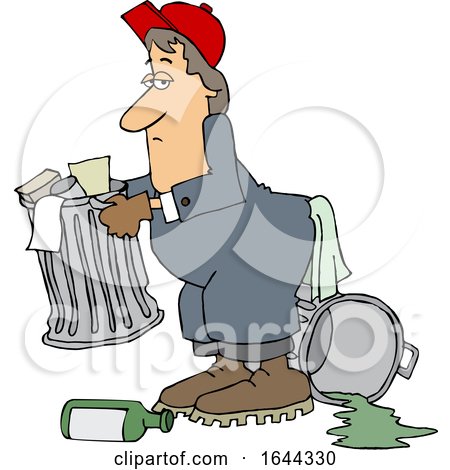 Cartoon White Garbage Man Unhappily Doing His Job by djart