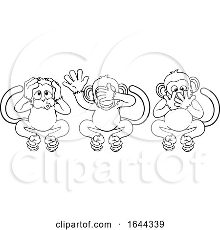 Monkeys See Hear Speak No Evil Cartoon Characters by AtStockIllustration
