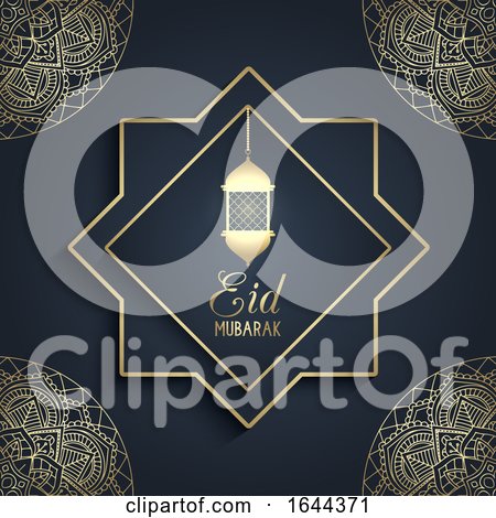 Decorative Eid Mubarak Background with Hanging Lantern by KJ Pargeter
