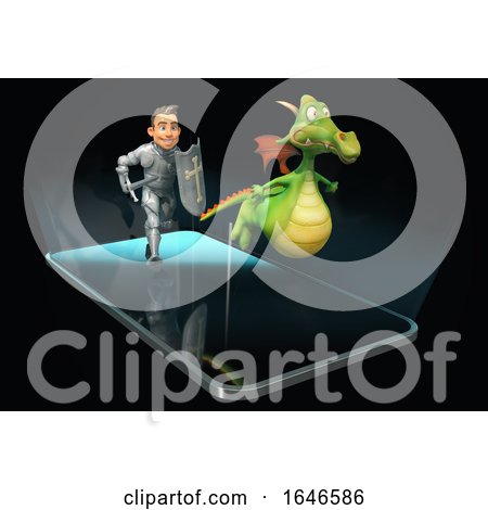 3d Knight Chasing a Dragon over a Smart Phone Screen by Julos