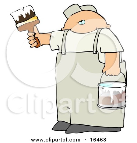 Caucasian Man Holding A Bucket Of White Paint And Using A Paintbrush To Paint A Wall Clipart Illustration Graphic by djart