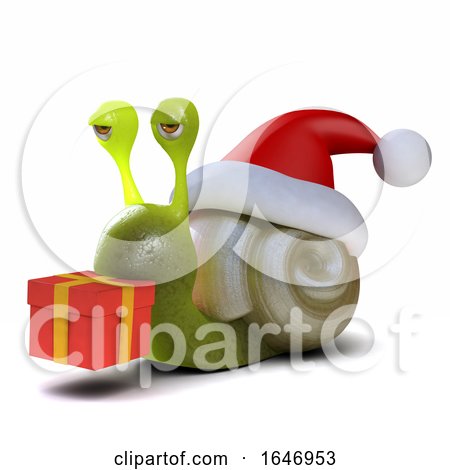 3d Snail Dressed As Santa Carrying a Christmas Gift by Steve Young