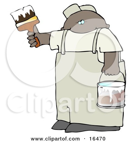 African American Man Holding A Bucket Of White Paint And Using A Paintbrush To Paint A Wall Clipart Illustration Graphic by djart