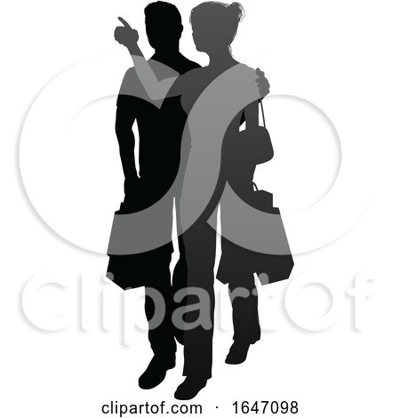 Young Couple Shopping Silhouettes by AtStockIllustration