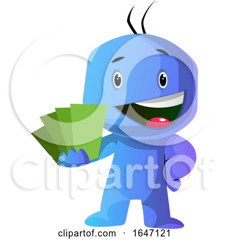 Blue Cartoon Man Holding Green Cards by Morphart Creations