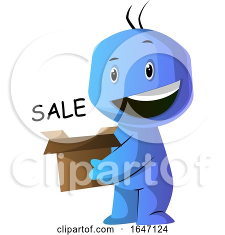 Blue Cartoon Man Holding a Sale Box by Morphart Creations