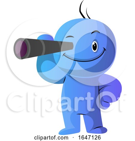 Blue Cartoon Man Looking Through a Monocular by Morphart Creations