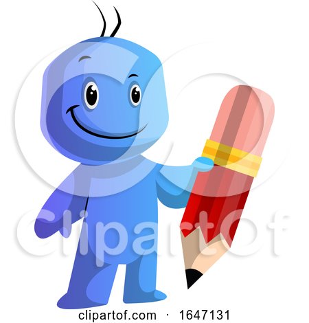 Blue Cartoon Man Holding a Giant Pencil by Morphart Creations