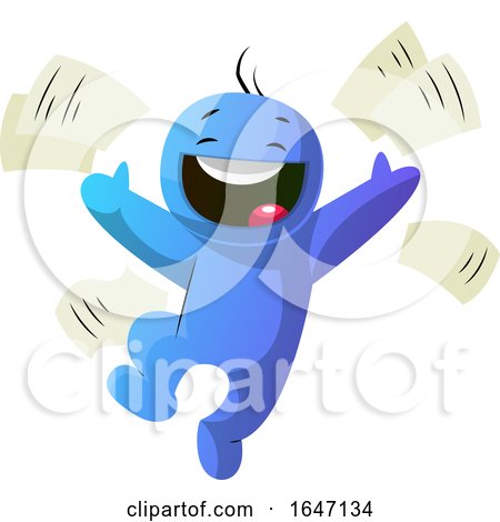 Happy Blue Cartoon Man Tossing Paperwork into the Air by Morphart Creations