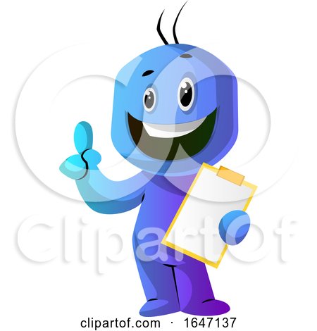 Happy Blue Cartoon Man Holding a Clipboard by Morphart Creations