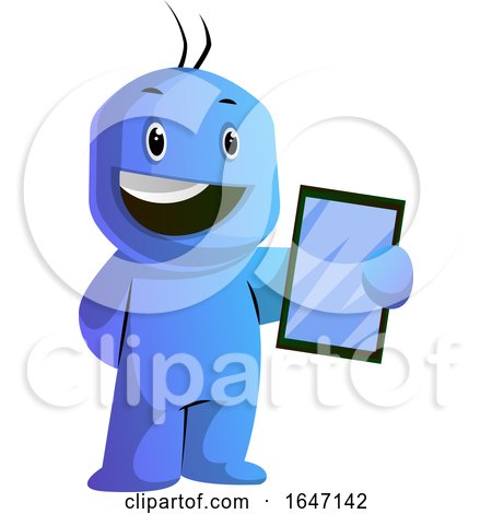 Blue Cartoon Man Holding a Tablet by Morphart Creations