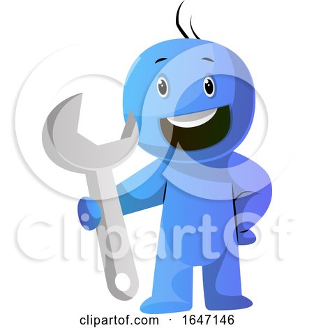 Cartoon Man Holding a Giant Spanner Wrench by Morphart Creations